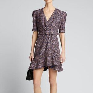 NWT Jonathan Simkhai Evelyn Floral Crepe Wrap Mini Dress In Sedona US 12‍‍‍‍‍﻿﻿﻿